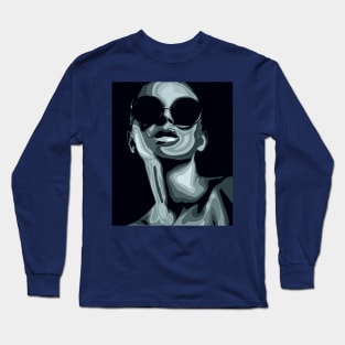 Unknown Stylish Girl in Sunglasses vector portrait Long Sleeve T-Shirt